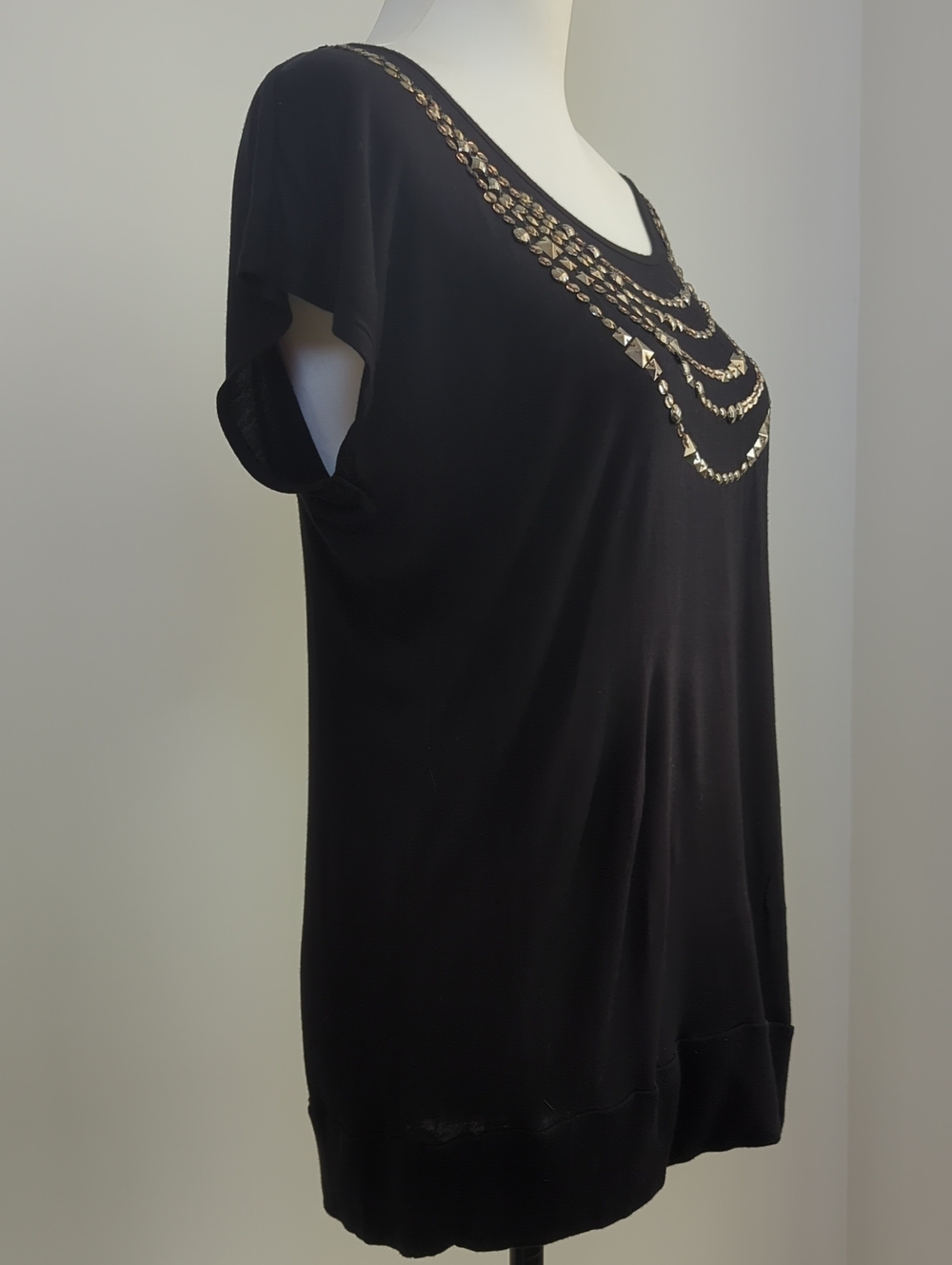 Apt 9 Black Sleeveless Studded Faux Statement Necklace Top LARGE - Picture 9 of 14